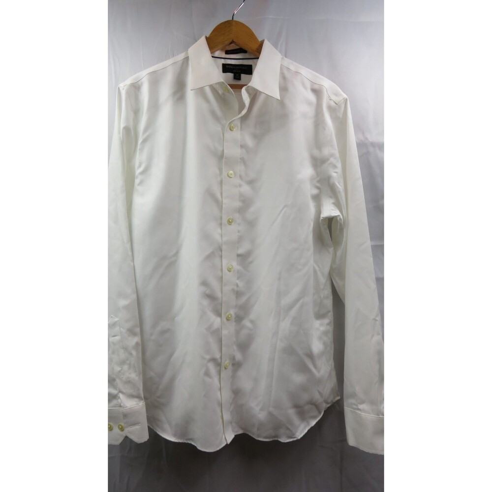 Banana Republic Shirt Mens Medium Untucked Fit Non Iron White Button Up
